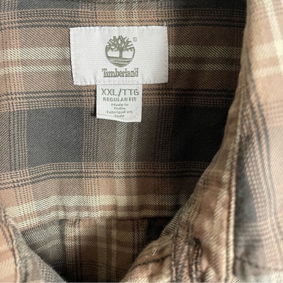 Men’s Timberland Brown Plaid Vintage Button Down Long Sleeve Size XXL! - Picture 4 of 7